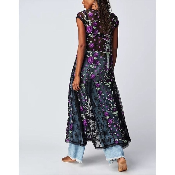 NWT Free People Black Purple Floral Sheer Sky Bright Midi Dress Size S - Picture 6 of 13